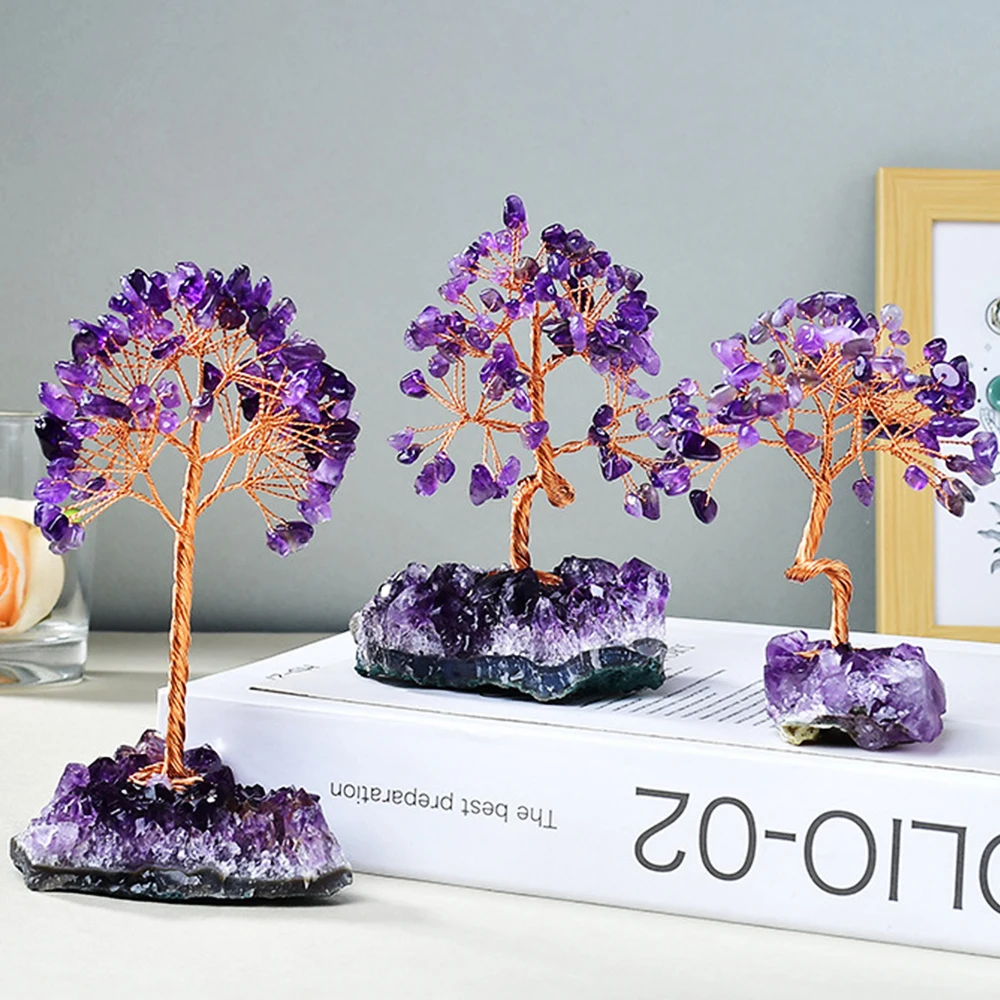 Natural Amethyst Crystal Cluster Tree - Crushed Stone Base for Home Decor, Healing Meditation, Feng Shui Gift & Energy Crafts