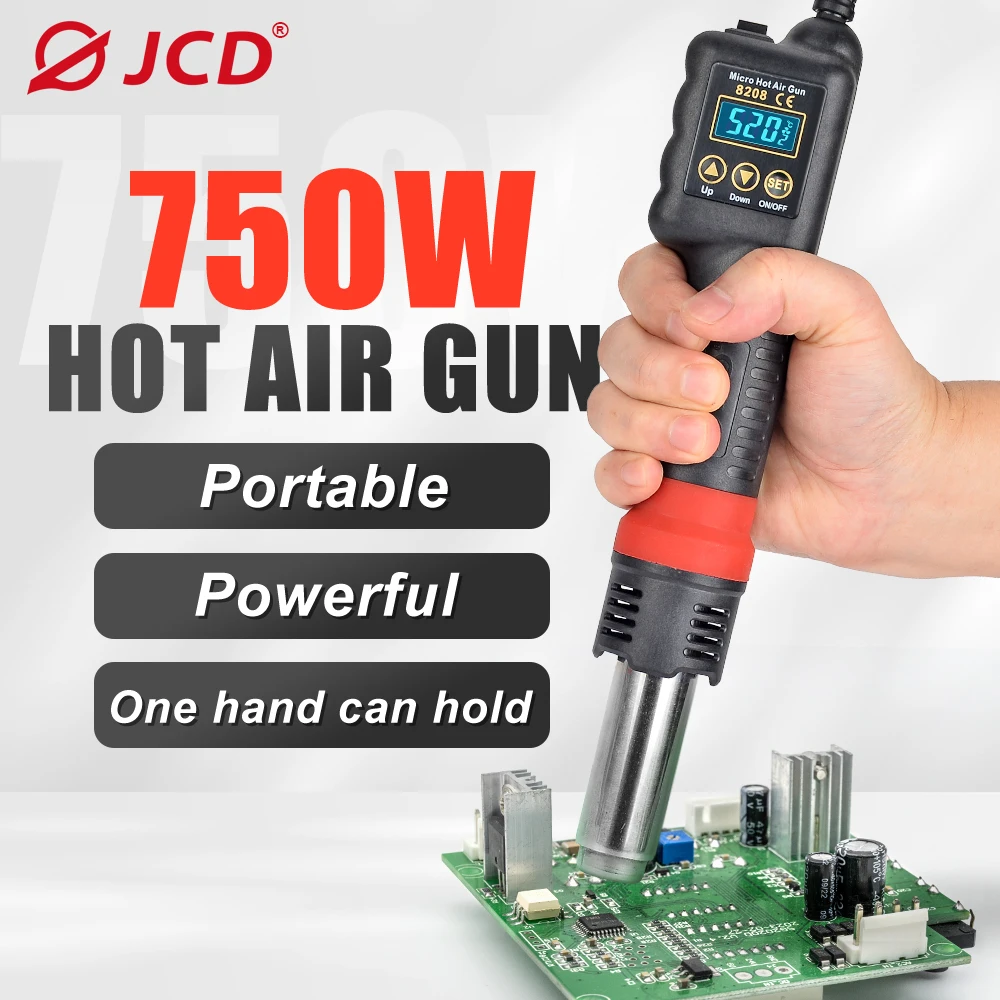 JCD 750W Micro Hot Air Gun 8208 Soldering Rework Welding Station LCD Digital Heat Gun BGA IC Solder Tools With Heat Shrink Tube