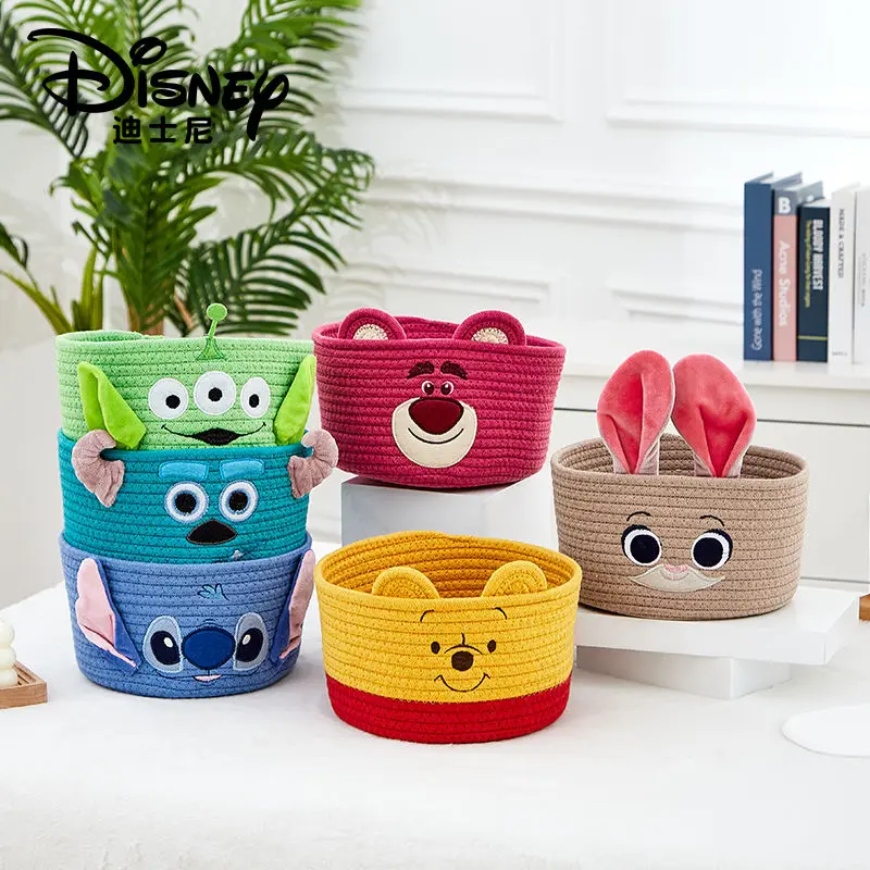 Disney Cartoon Cotton Cord Desktop Storage Basket Stitch Alien Household Toys Snacks Sundries Woven Storage Basket Home Decor