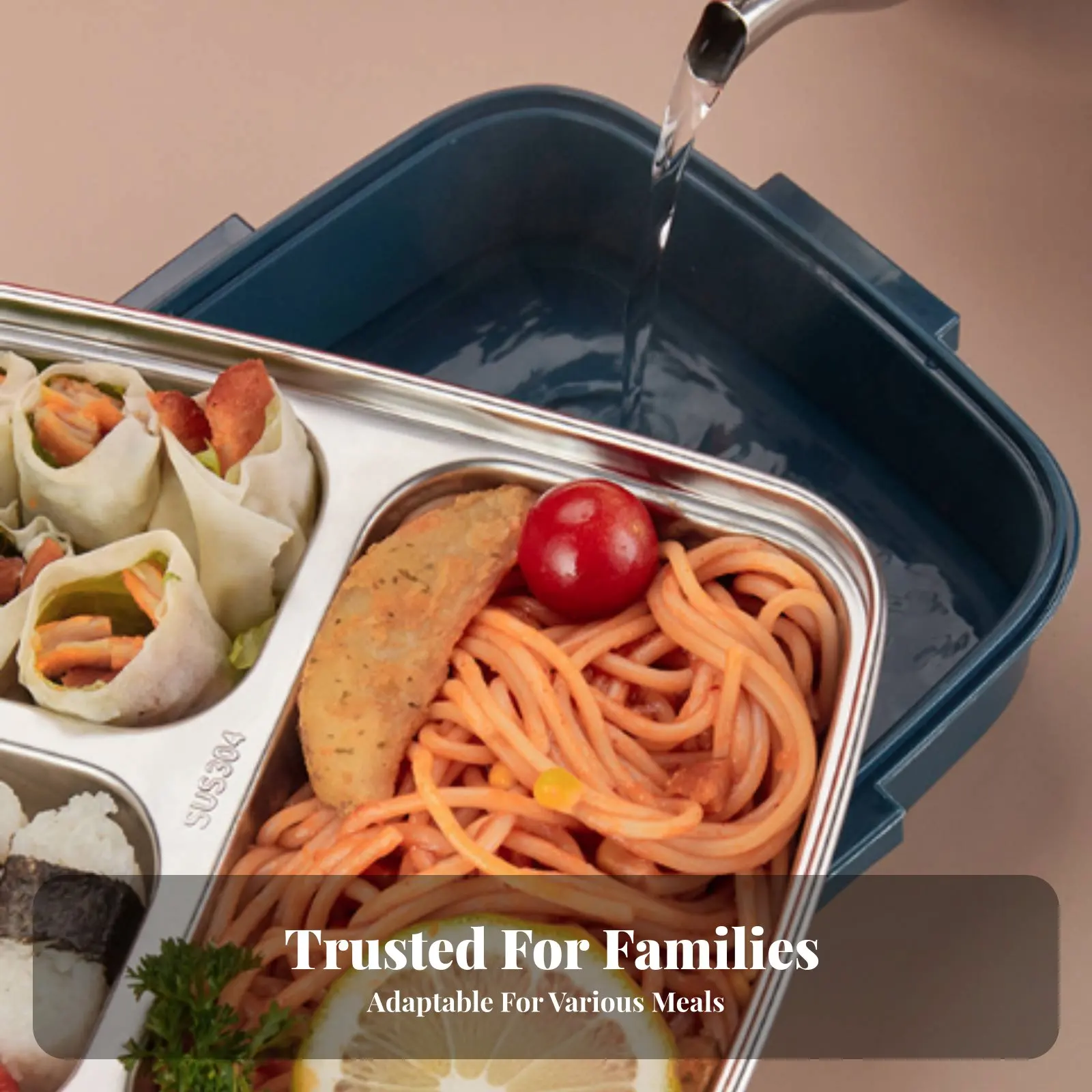 304 Stainless Steel Lunch Box, Insulated Bento Box, Leakproof Compartment Food Container for Students, Adults view 2