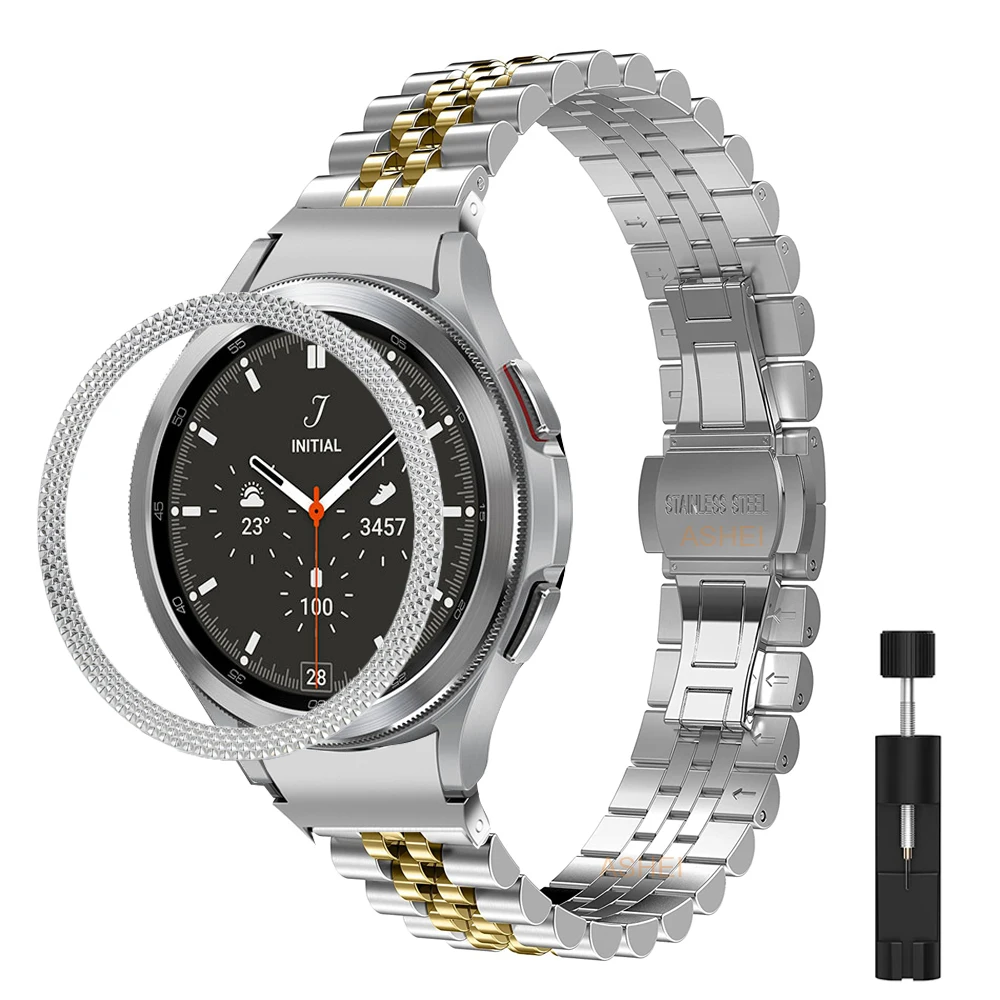 For samsung galaxy watch 4 5 band 44mm 40mm galaxy watch 4 classic 46mm 42mm strap + bezel ring Stainless steel protector bezel