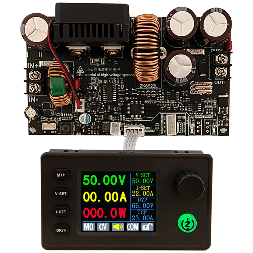 ZK-6522 DC6-75V 22A/1400W Constant Current Step-down Module Constant Voltage Meter Colorful Display Power Supply