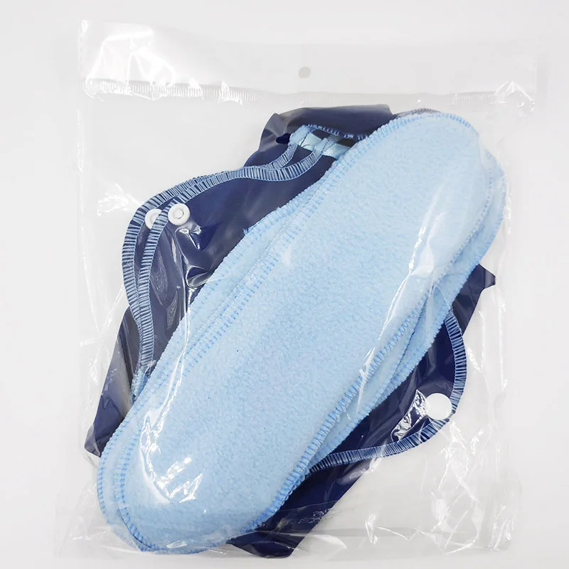 Almohadillas de tela reutilizables para menstruación, almohadilla Menstrual interior de microlana azul con alas, almohadillas sanitarias de día y