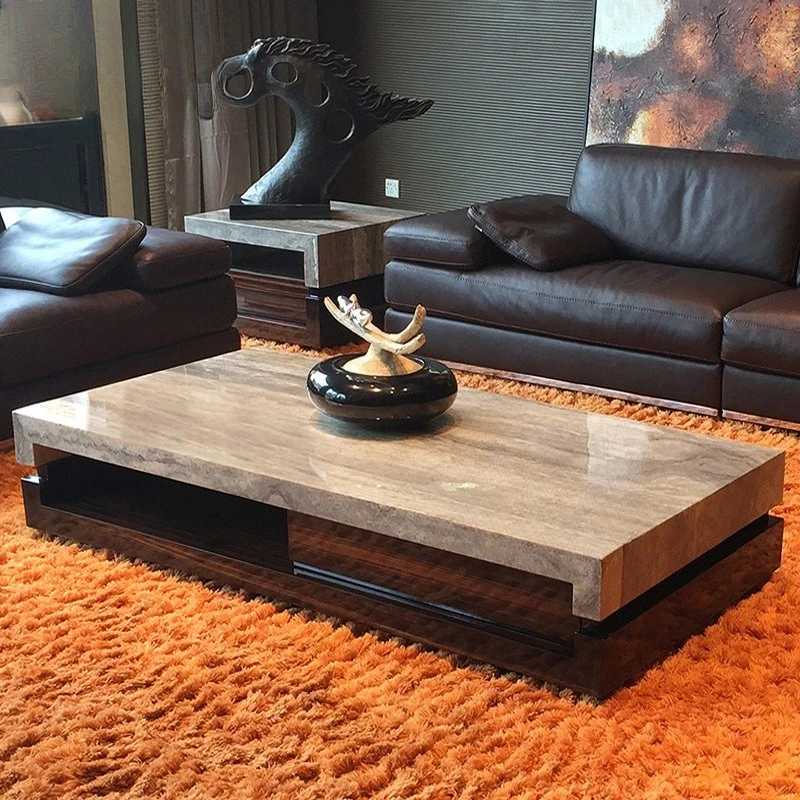 

Natural gray cave stone marble coffee table, TV cabinet, simple and modern, small apartment stone tea table