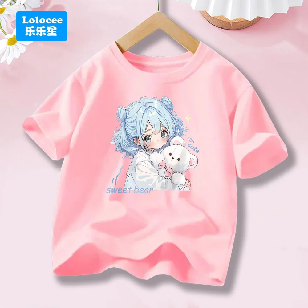 Baby Kleidung Sommer Mädchen Baumwolle kurzarm T-shirts Cartoon Bär Druck Kleines Mädchen Süße Stil T-shirt Tops NHBX1