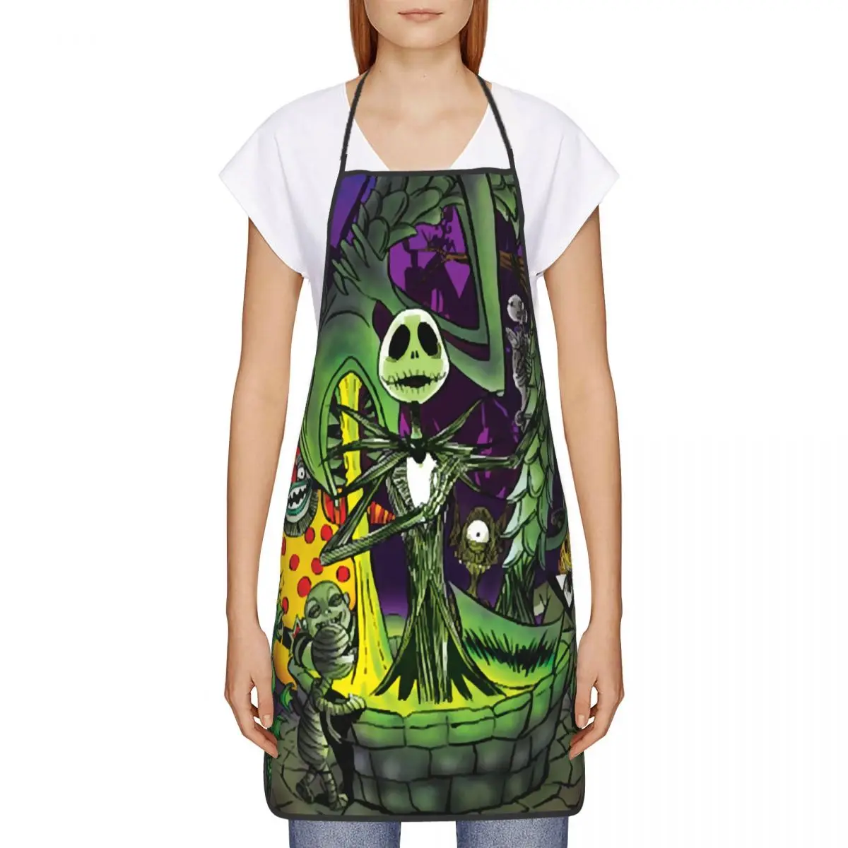 Custom Skeleton Christmas Nightmare Skull Apron Women Men Unisex Bib Skellingtons Cooking Kitchen Tablier Cuisine Chef Painting