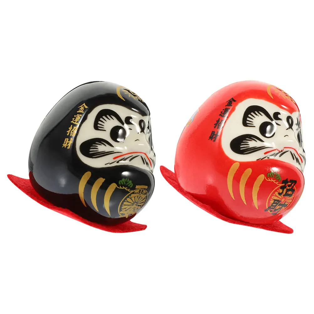 

2 Pcs Lucky Dharma Egg Japanese Statues Porcelain Figurines Animal Ornament Miniature Ceramics Cute Baby