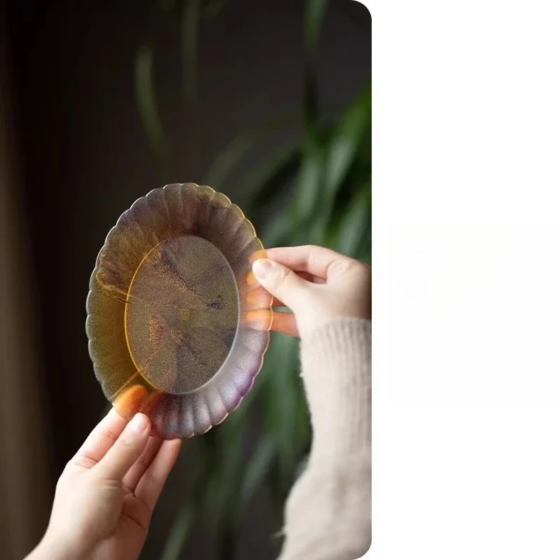 Glazed chrysanthemum narcissus pot bearing plate Jingdezhen Kung Fu tea ware pot bearing household ceremony dry brewing plate