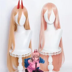 Anime Power Cosplay Wig Long Straight Orange Pink Wig Cosplay Anime Heat Resistant Synthetic Wig Props Horns