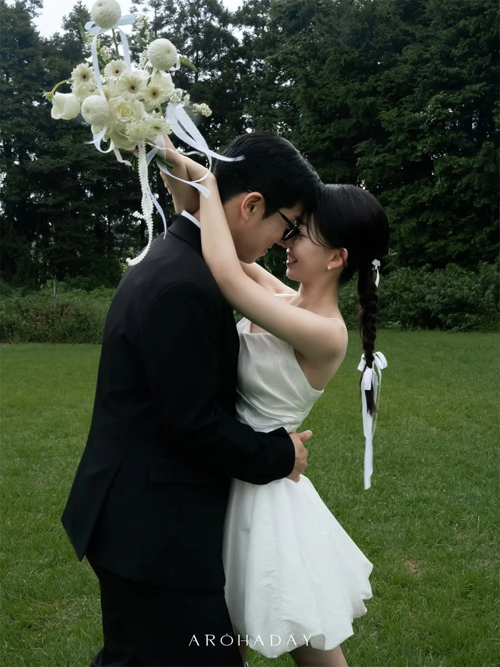 SPRAYING Mini Ivory Taffeta Wedding Dress Korea Photo Shoot O Neck Strap A line Short Bridal Gowns Corset Customized 웨딩드레스