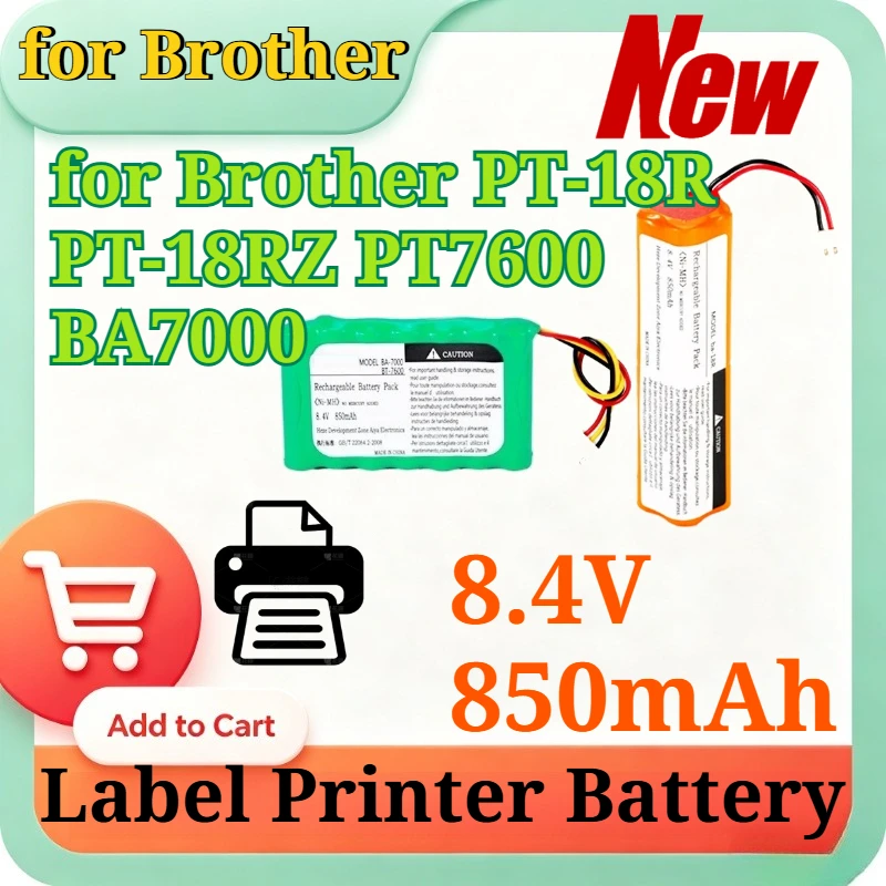 8.4V 850mAh Replacement Ni-MH Battery for Brother PT-18R PT-18RZ PT7600 BA7000 Portable Label Maker Printer Battery Accessories