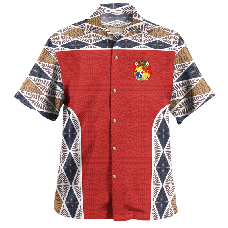 3D The Kingdom Of Tonga National Flag Printing Shirts Men Tonga Coat Of Arm Emblem Graphic Short Shirts Vintage Shirts Clothing