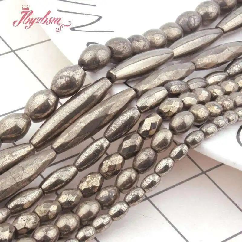 Natural Pyrite Oval Shape Beads Stone for DIY Women Necklace Bracelet Jewelry Making Spacer Strand 15