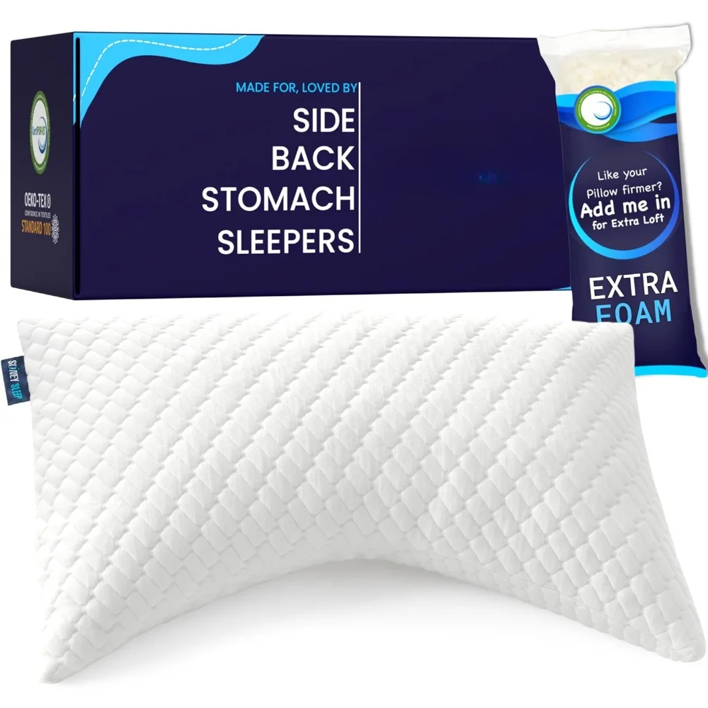 

Pillow for Side and Back Sleepers - Comfort for Neck and Shoulder Pain - Adjustable and Customizable