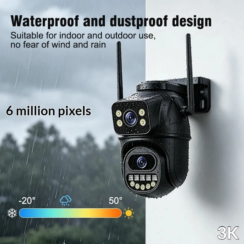 Dual Lens 3K Ultra Hd 2.4G Wifi Surveillance Camera 4X Digital Zoom Ai Human Detect Outdoor Ptz Ip Security Camera Onvif Ip66