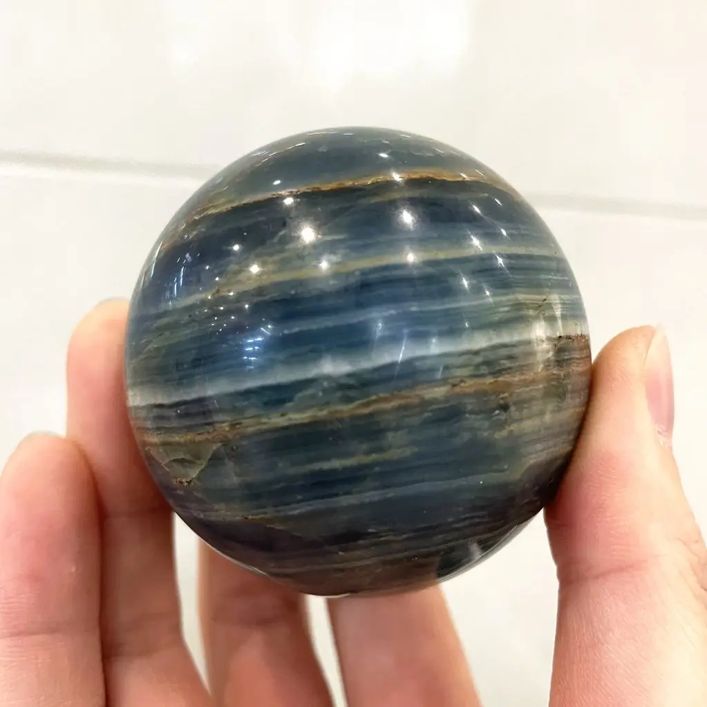 

Natural Blue Banded Agate China Mmultilayer Onyx Ball Crystal Sphere Lanlex Mineral Valuable Stones Collections Reiki Home Decor