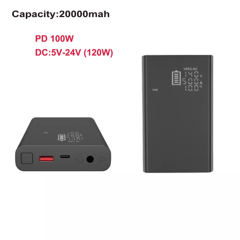 DC 12V 16.5V 19V 20V 24V PD 60W Battery Pack PowerBank 24000mah for MacBook, IPad, Dell, HP, Notebook, Samsung, iPhone, Switch