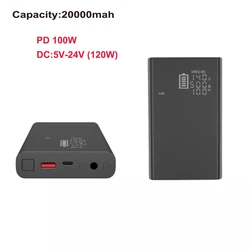 DC 12V 16.5V 19V 20V 24V PD 60W Battery Pack PowerBank 24000mah for MacBook, IPad, Dell, HP, Notebook, Samsung, iPhone, Switch