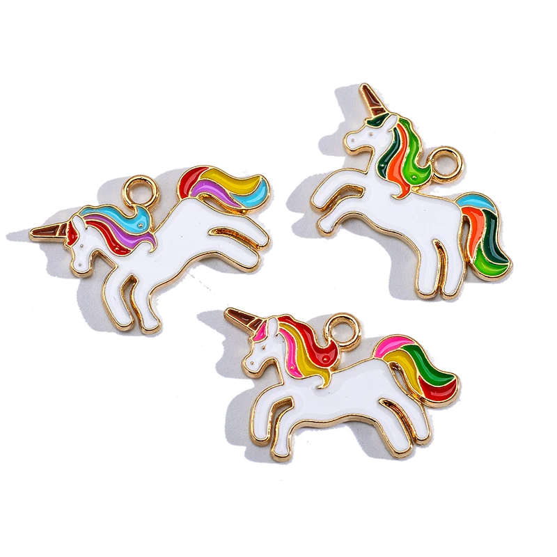 20Pcs/Lots Gold Plated Rainbow Enamel Unicorn Pendant DIY Craft Charms For Jewelry Making Earrings Bracelet Necklace Accessories