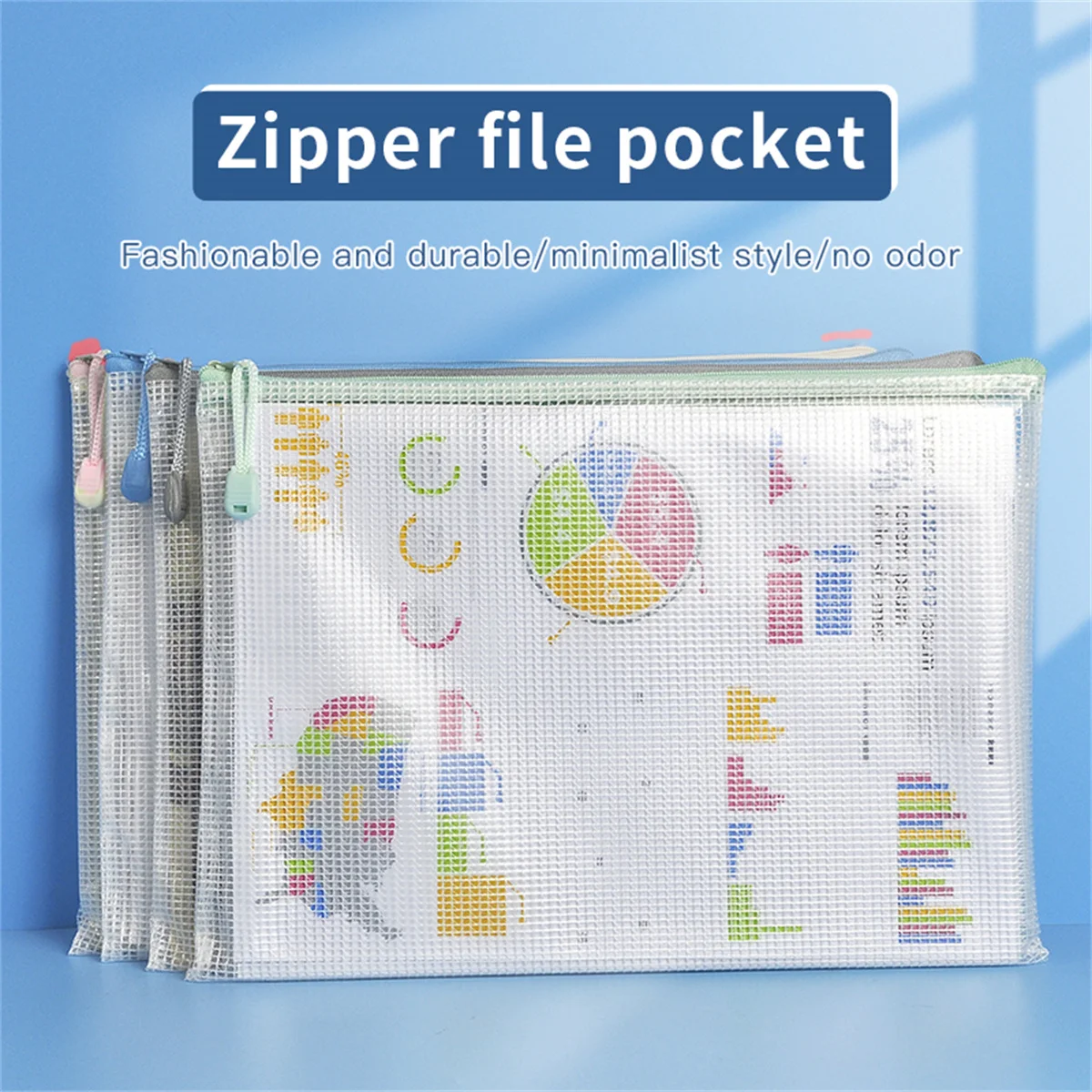 5pcs A4 Zippered File Bag, Storage Bag, Waterproof Transparent Study Bag, A4 Transparent Storage Bag, File Data Storage Bag-PE