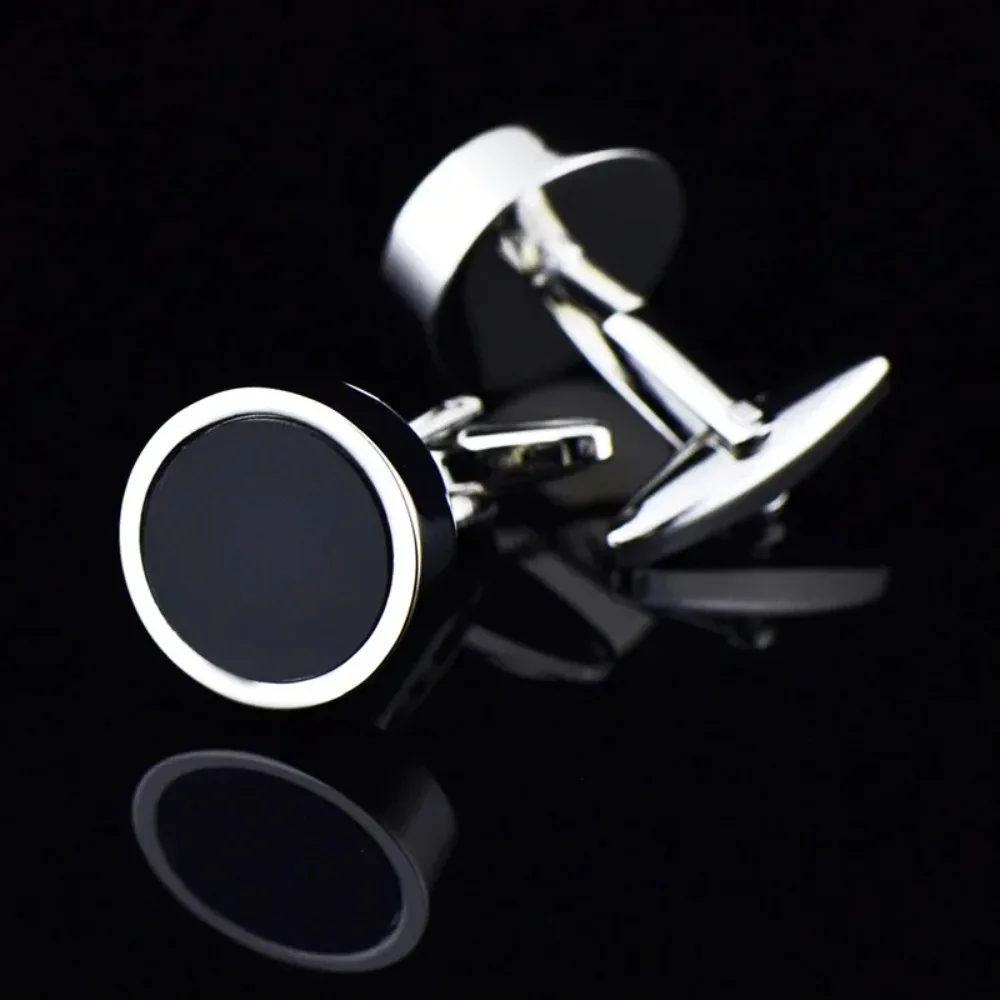 Round Black Agate Cufflinks Simple Versatile Perfect  Business Weddings Anniversary Celebrations French Men\'s Suits Shirts Gifts