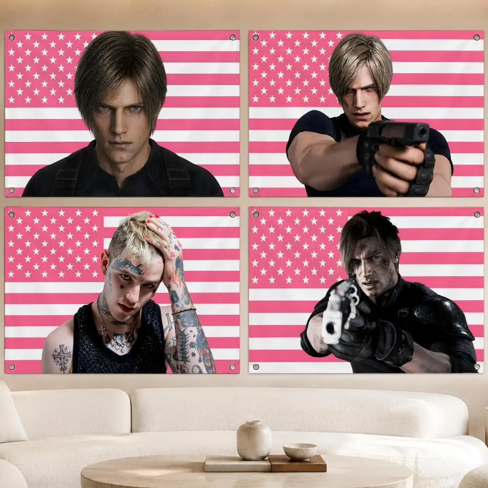 Game Character L-Leon Kennedy Flags Fan Banner Tapestry Wall Hanging Garage BarDorm Camp Party Outdoor Home Decor Gift