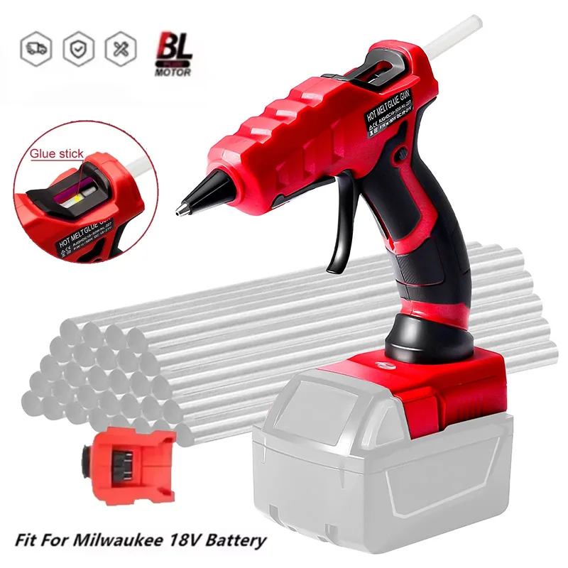 Cordless Hot Glue Gun for Milwaukee 18V Battery with 30pcs 7mm Sticks 30s Quick Preheat for Arts & Crafts & DIY (No Battery)