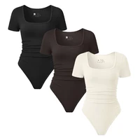 Fashion Women's New Shaping Underwear Bodysuit Short-Sleeved Square Collar Sexy Elastic Fitness Casual Yoga One-Piece Bodysuit