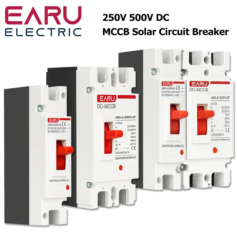 Disyuntor de caja moldeada Solar DC 250V 500V DC MCCB Protector de interruptor de protección contra sobrecarga para Solar fotovoltaico PV 100A 125A