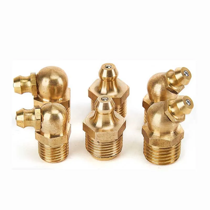 10pcs Pure copper Grease nipple General accessories Oil mouth Grease nipple Butter gun fittings straight 40/90 degree choos