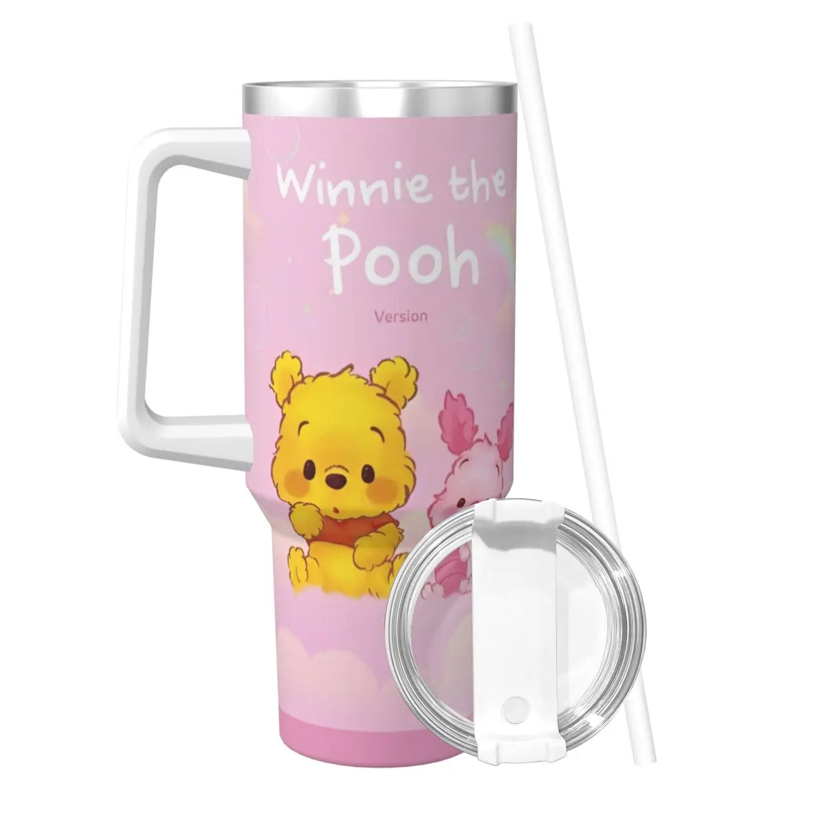 Stainless Steel Tumbler Pooh Bear Miniso Car Mugs With Straws Beach Cold Drink Water Bottle Heat Preservation Large Thermal Mug