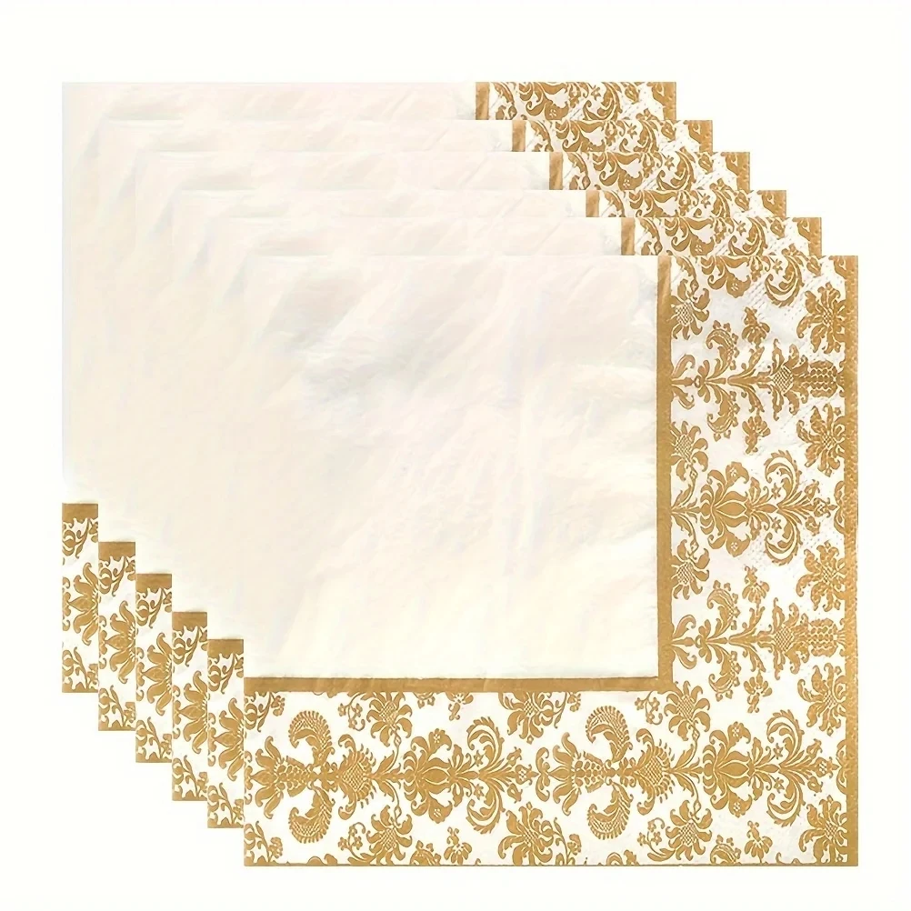 20/60/100Pcs color napkins Gold printed placemat paper Hotel cup flower paper Wedding atmosphere paper