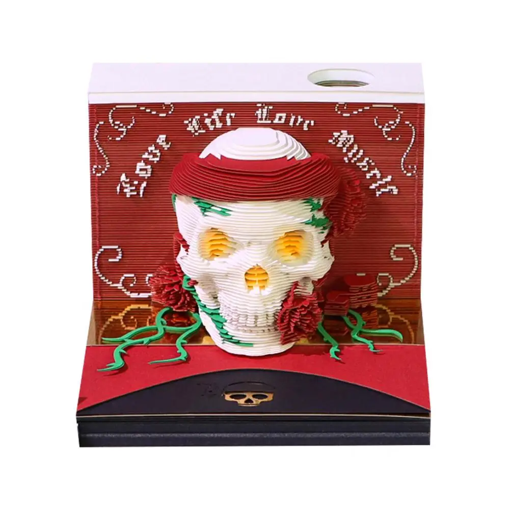 Notepad 3D Model Skulls Sticky Notes Creative Table Stationery Memo Pads Paper Calender 3D Art Desktop G1J0