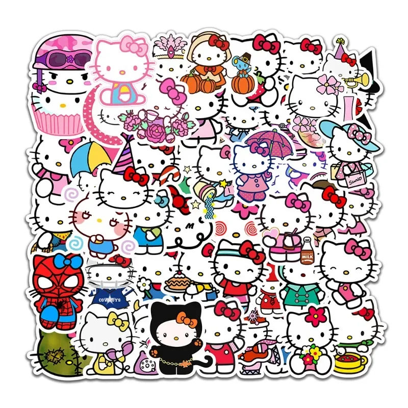 สติกเกอร์ Santio 50ชิ้นสติกเกอร์รูป Hello Kitty น่ารักถ้วยน้ำเคสโทรศัพท์มือถือรูปการ์ตูนแท็บเล็ตกระเป๋าเดินทางสติกเกอร์กันน้ำขายส่ง