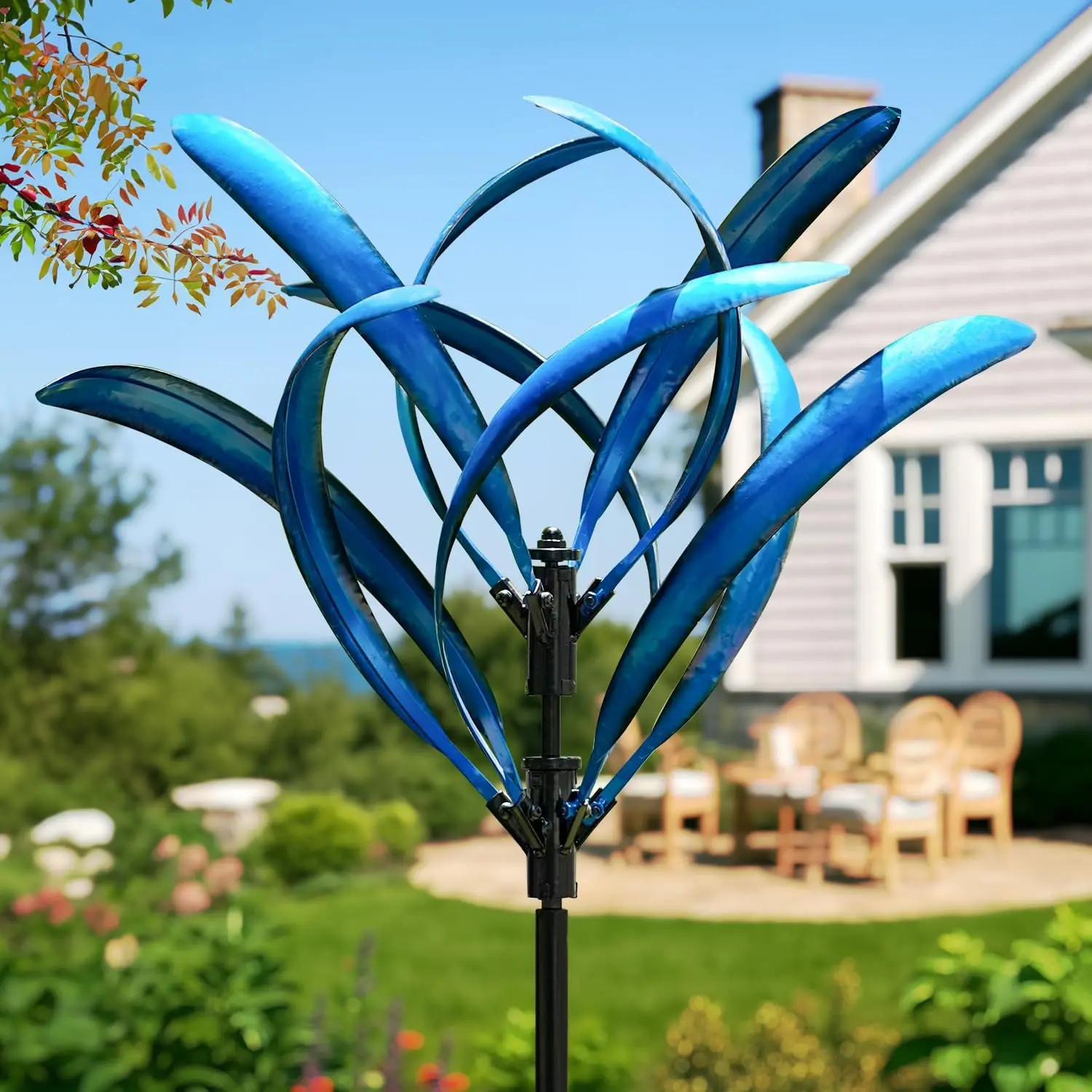 

Large Blue Magnolia Kinetic Wind Sculpture for Outdoor Yard and Garden Decorations