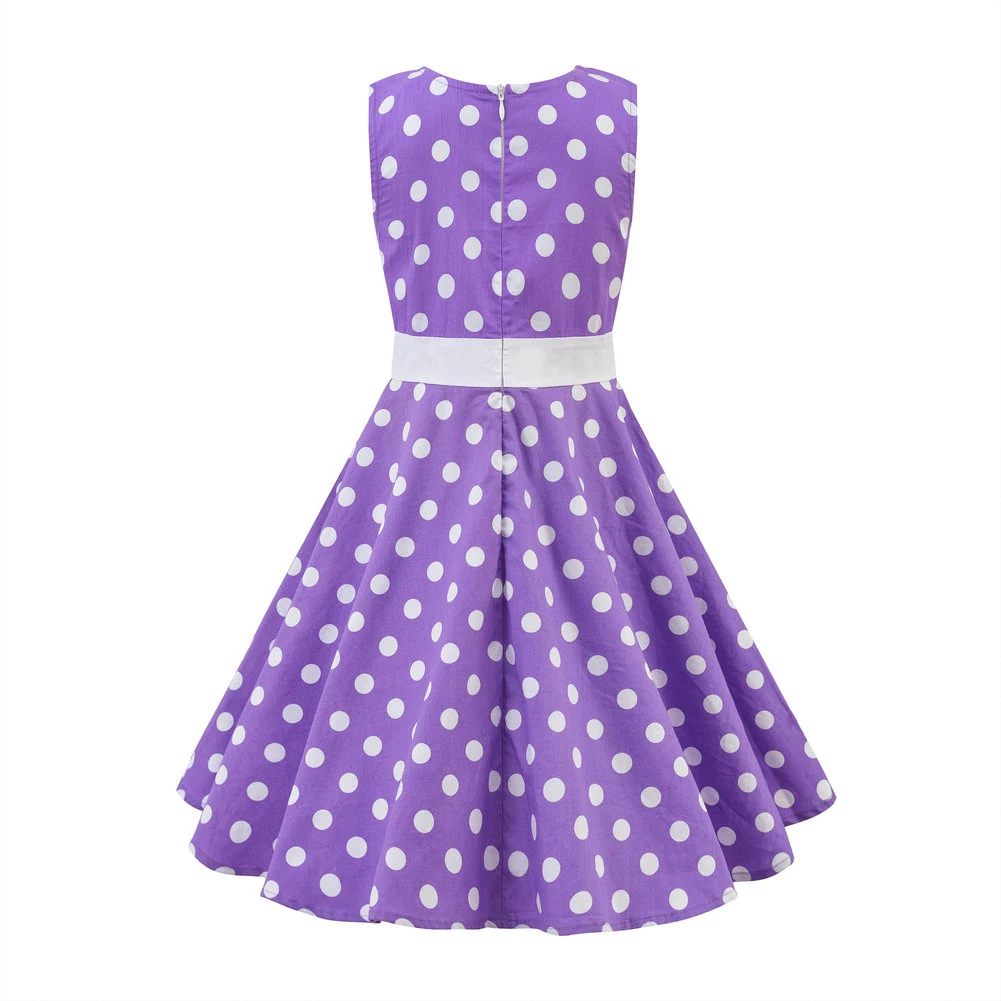 LPATTERN-vestido Rockabilly Vintage para niña, vestidos de fiesta Retro con estampado Floral de lunares, Falda plisada hasta la rodilla para 4-10 años