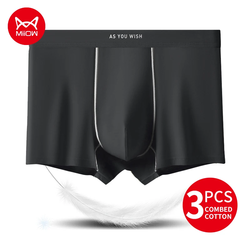 

MiiOW 3Pcs Autumn Softness Cotton Men Underwear Antibacterial Crotch Men's Panties Breathable Skin-friendly Man Boxer Underpants