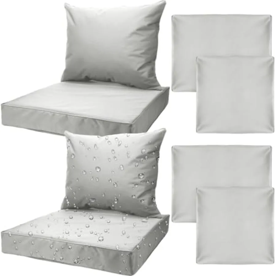 

2 комплекта водонепроницаемых чехлов для подушек дивана, эластичные чехлы для подушек для улицы с молнией, 24 x 20, 24 x 24 x 4 дюйма, светло-серые