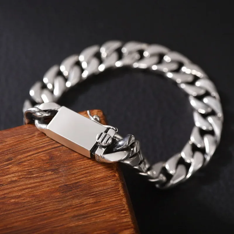 

100% S925 Sterling Silver Bracelet 8MM Punk S925 Silver Jewelry Never Fade Carry certificate Men Women Jewelry Gifts