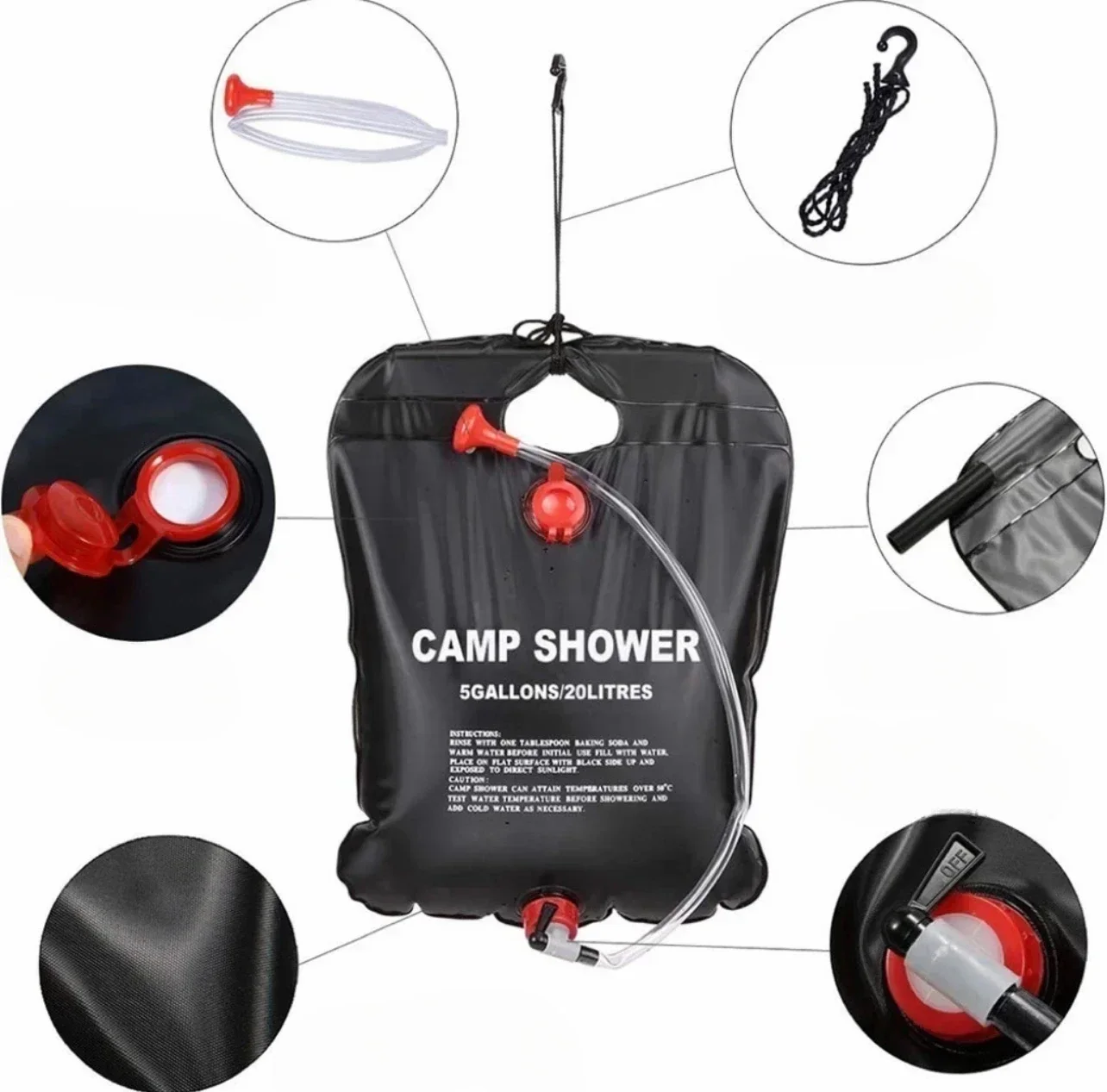 Große Kapazität, 20 l, Outdoor-Duschtasche, solarbetriebene Heizung für Camping, Strandausflug, tragbare Badesolösung, Outdoor-Camping – Detail 1