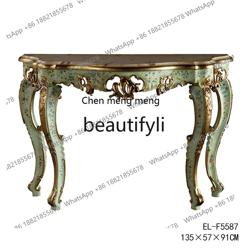 European luxury hand-painted solid wood heavy industry engraving gold painting blue-purple curved edge Xuanguan platform2936
