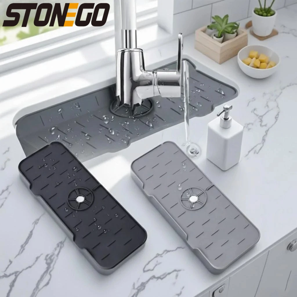 Silicone Sink Splash Guard Faucet Drip Catcher Tray Absorbent Mat Kitchen Bathroom Sink Protector