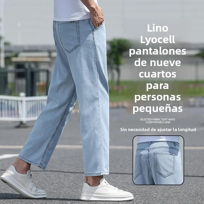 Jeans Levis de fibra, de pierna recta, holgados, casuales, de verano, finos, de nueve puntos, modernos, premium, estilo europ...