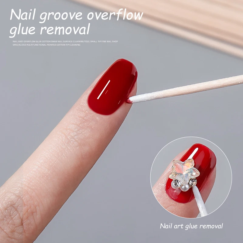 100Pcs Disposable Nail Spill Prevention Glue Wood Cotton Buds Sticks Multifunctional Cleaning Tools.