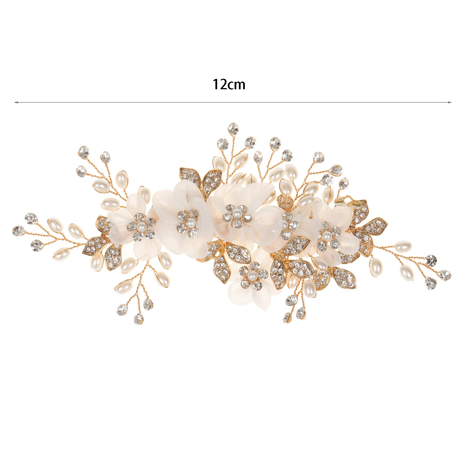 

White Silk Flower Hair Clip Gold/Silver Color Alloy Leaves Hairpins Rhinestone/Pearls Decor Floral Hairgrips for Bride Wedding
