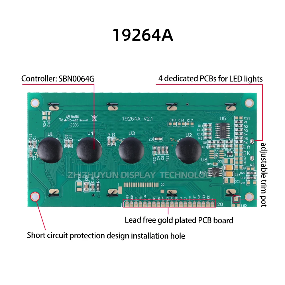 Módulo de Tela de Exibição LCD, Caracteres Esmeralda Verde Luz Negra, Display de Texto 3.3V, Controlador 192x64, SBN0064G, 19264A, Atacado