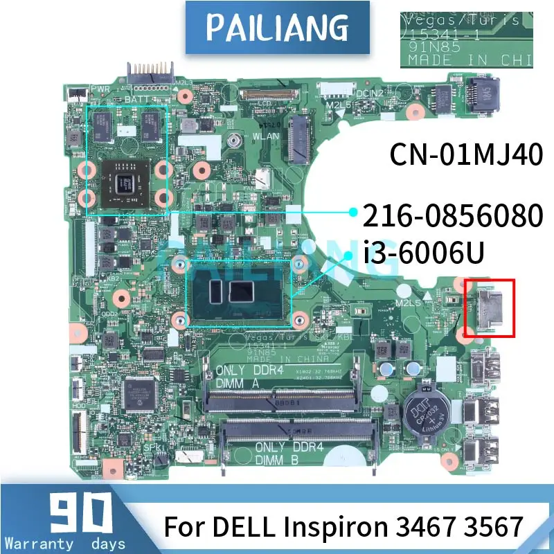 

For DELL Inspiron 3568 3468 3467 3567 i3-6006U Laptop Motherboard 01MJ40 15341-1 SR2UW 216-0856080 DDR4 Notebook Mainboard