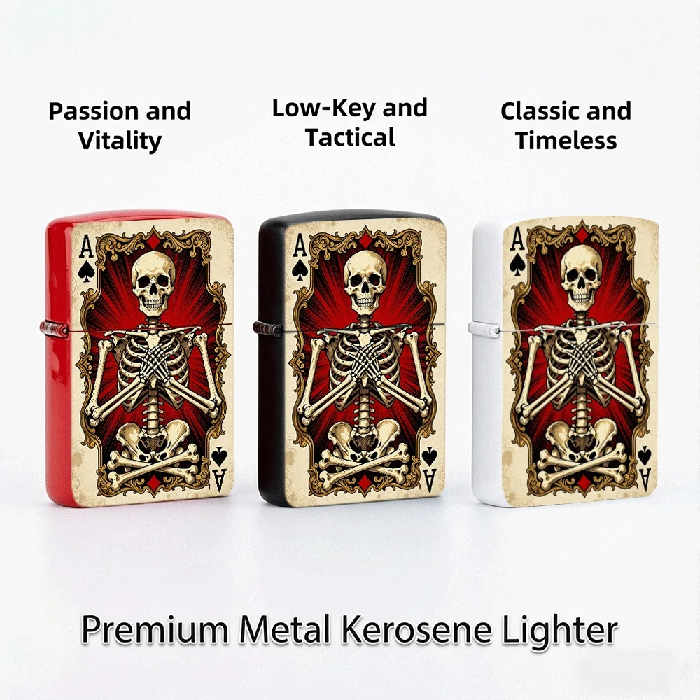 Vintage Flip Top Lighter lighters vintage Ace Of Spades Skeleton Vintage Playing Card Retro Ornate Print lighters for smokers