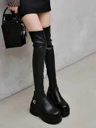 Stretch Modern Women Over the Knee High Boots Fashion Platform Thick Heel Shoes Autumn Winter Ladies Long Booties