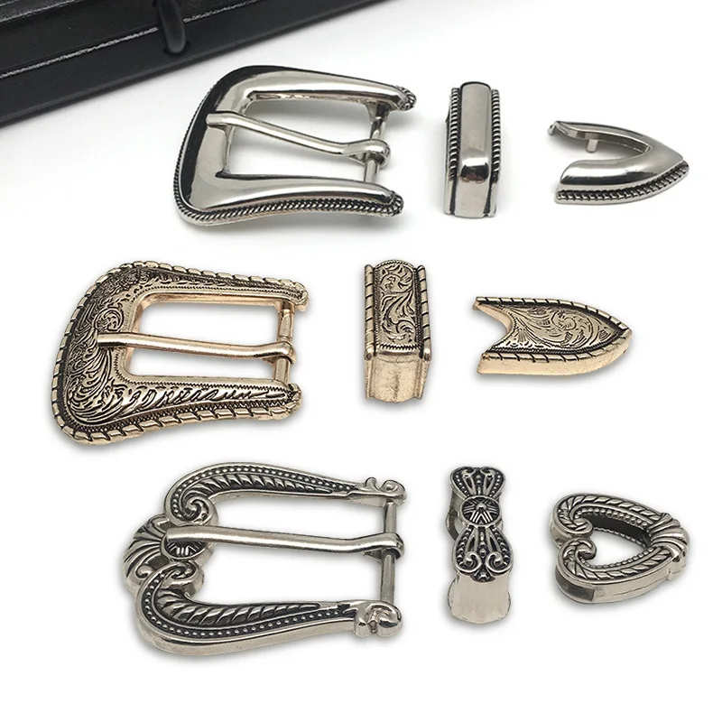 3pcs Vintage Belt Buckle Vintage Embossed Three Piece Pin Buckles Floral Engraved Antique Belt Buckle Set Diy Accessories